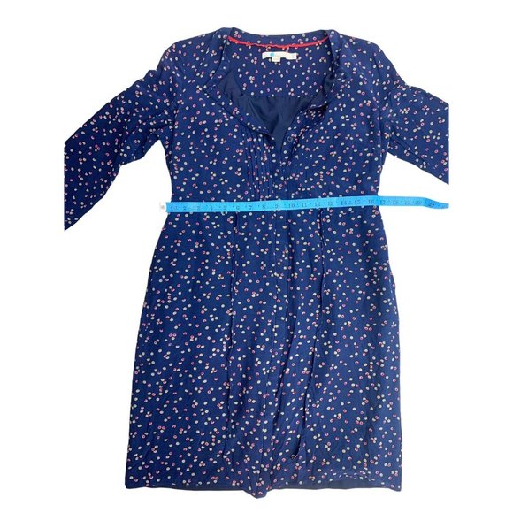 Boden Navy Blue Floral Sheath Dress UK12 US8 Adjustable Front Tie & Button Up - Picture 6 of 11